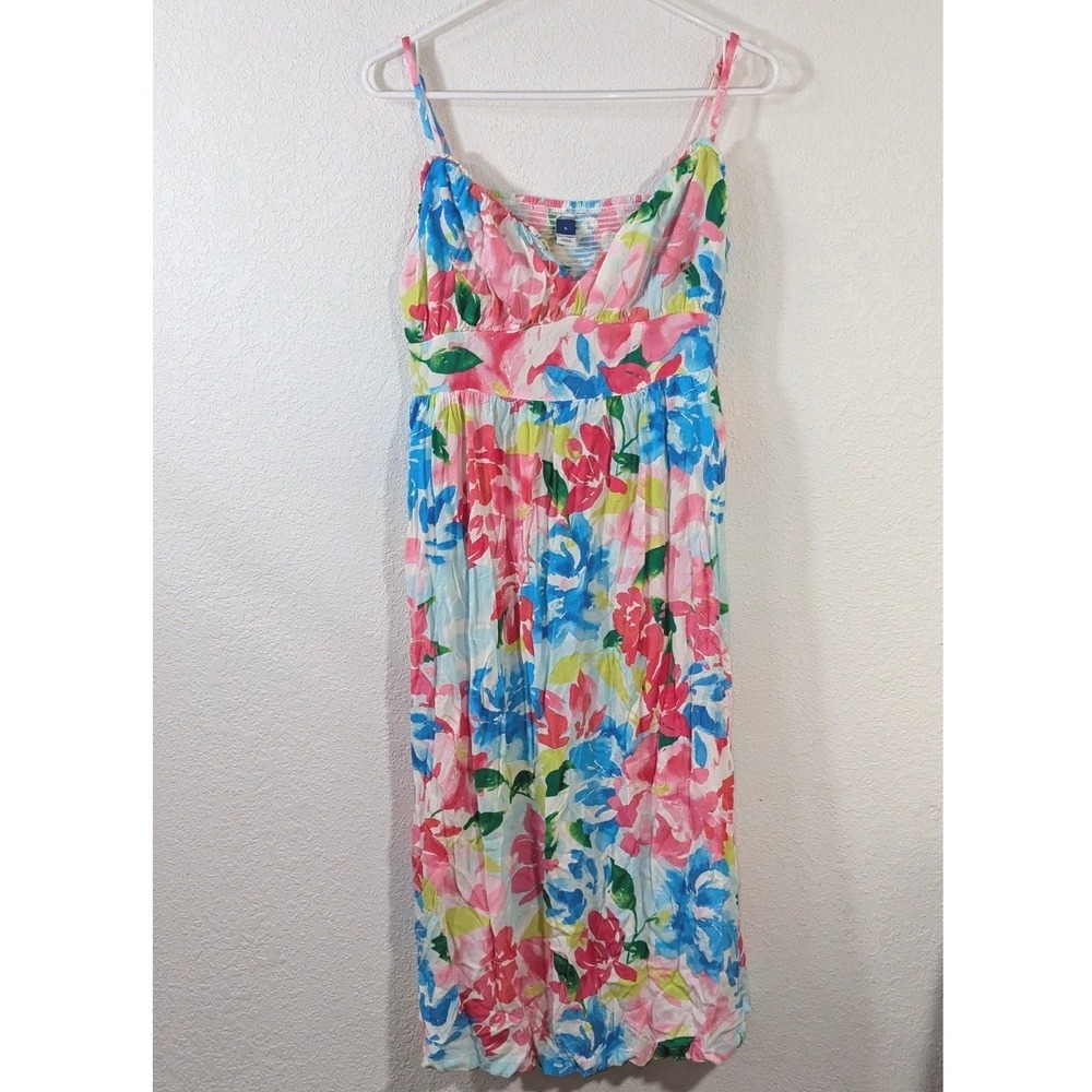 Old Navy Floral Midi Sundress Pink Blue Adjustable Straps Smocked Back Large - Picture 2 of 5